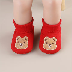 Baby Boys Cartoon Bear Cozy Boots Soft Plus Fleece Indoor Winter Shoes