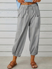 Cropped Pants Drawstring High Waist with Pockets