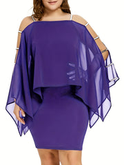 Casual Party Dress Women's Plus Mesh Layered Cut Out Sleeve Midi Dress