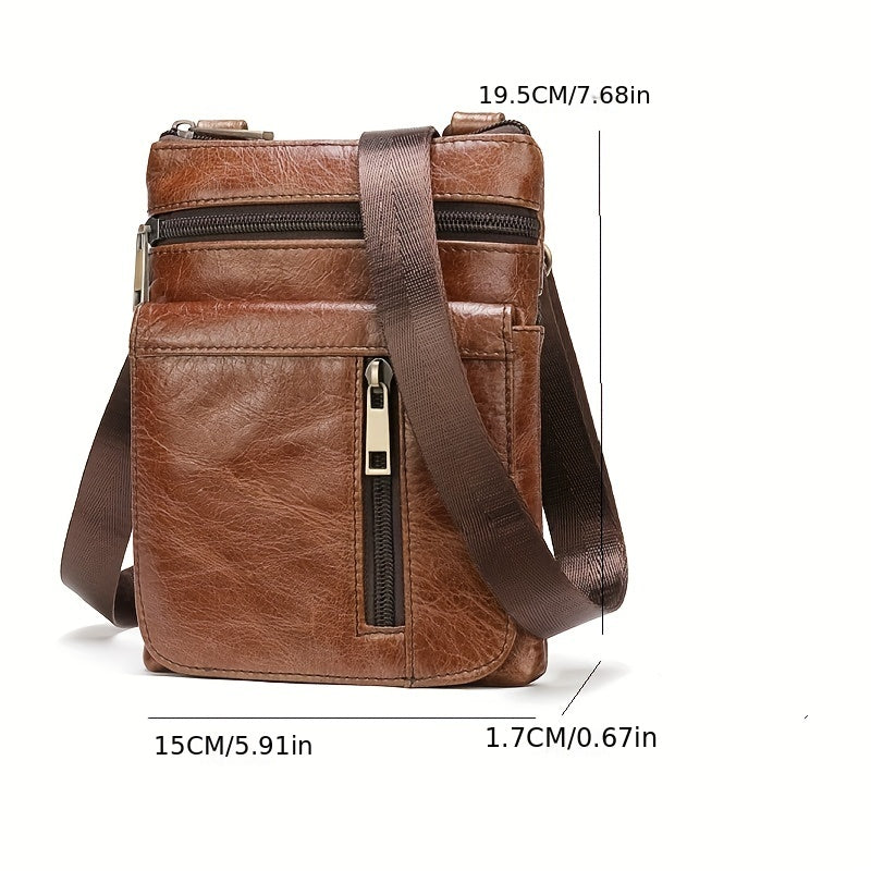 Men's Leather Messenger Bag Mobile Phone Shoulder Crossbody Bag