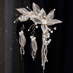 Faux Pearl Tassel Hairclip Earrings Set Wedding Party Decor