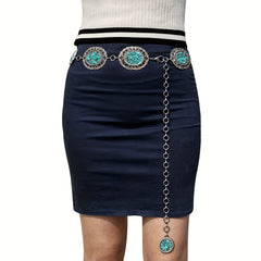 Turquoise Decor Boho Waist Chain Hollow Out Metal Waistband Chain Belt