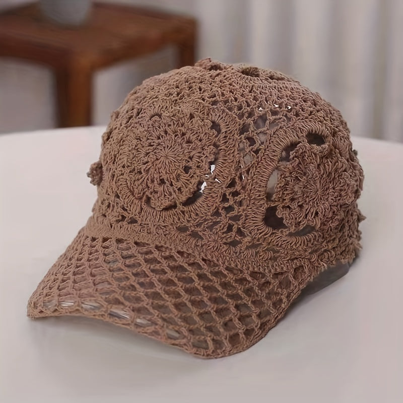 Hollow Out Baseball Cap Crochet Sun Hat Adjustable Dad Hats For Women