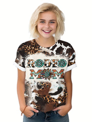 Leopard Print Letter Graphic Short Sleeve T-shirt for Boys Girls
