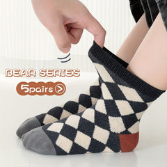5pairs Boys Kids Crew Socks Cartoon Bear Pattern Socks