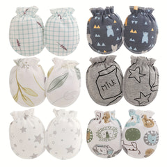 6pairs Newborn Infant Cartoon Animal Stars Graphic Breathable Mittens