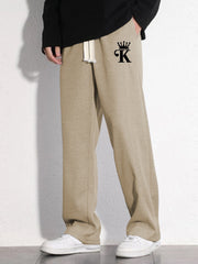 Crown Pattern Letter Print Mopping Trousers Men's Casual Loose Fit