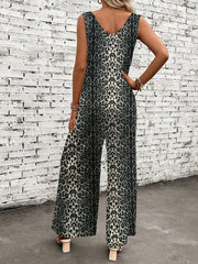 Leopard Print Loose Wide Leg Overall Jumpsuit for Women