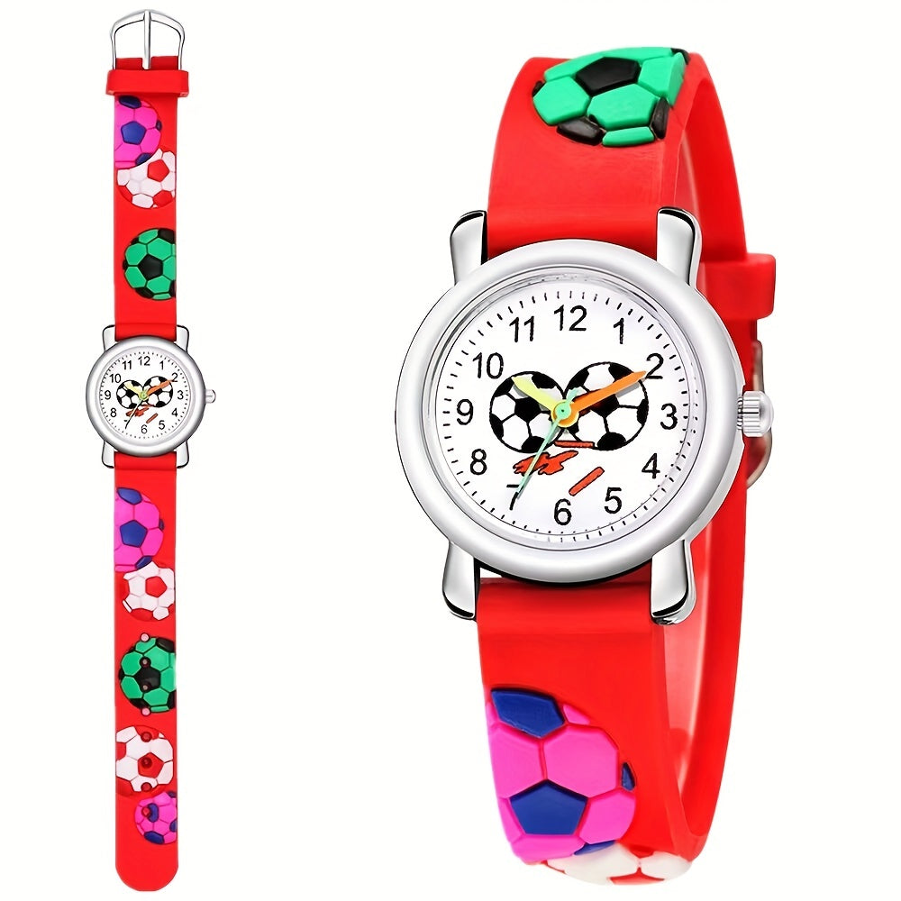Boys Football Cartoon Print Watch with Silicone Strap