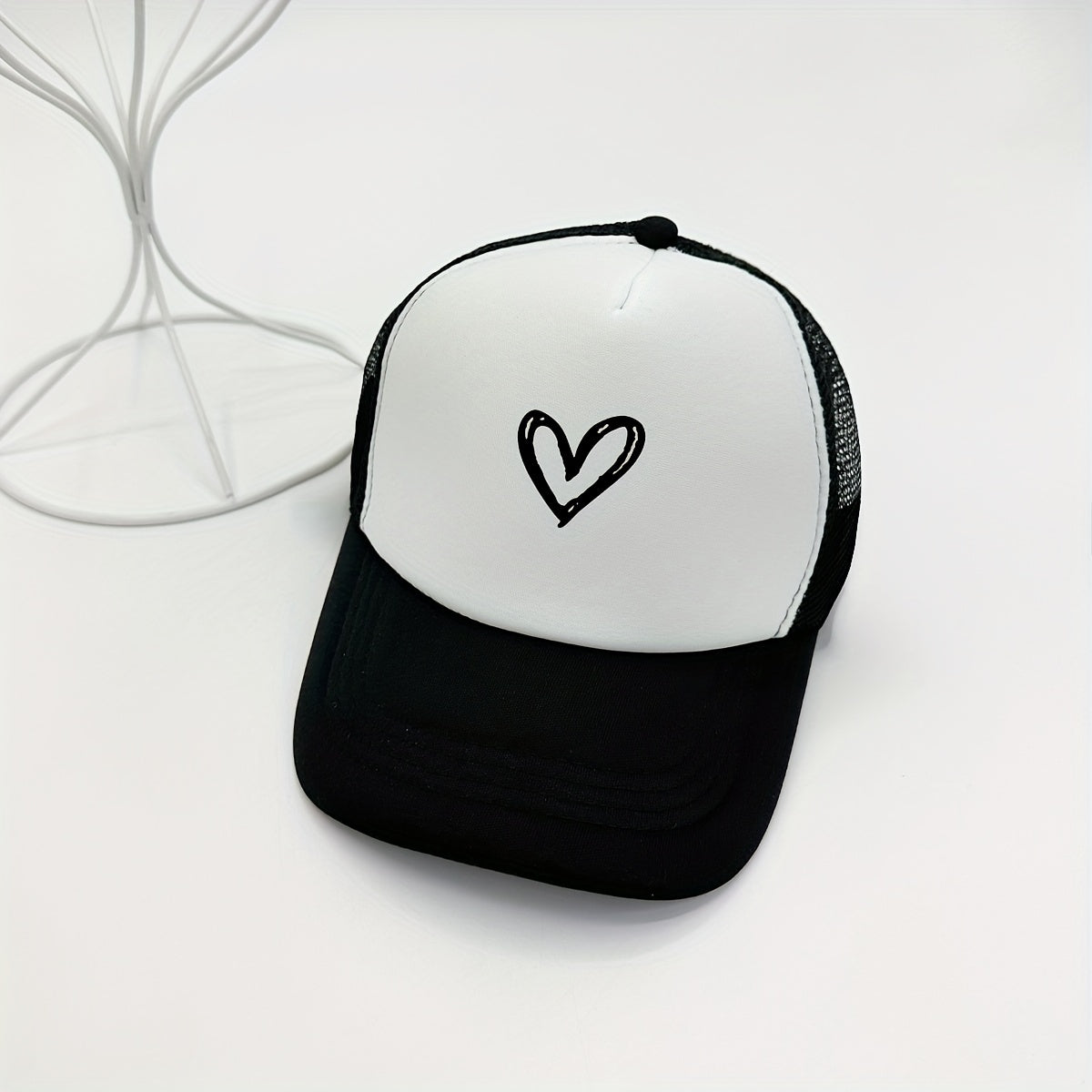 Heart Print Trucker Hat Baseball Cap Unisex Adjustable Couple Dad Hats