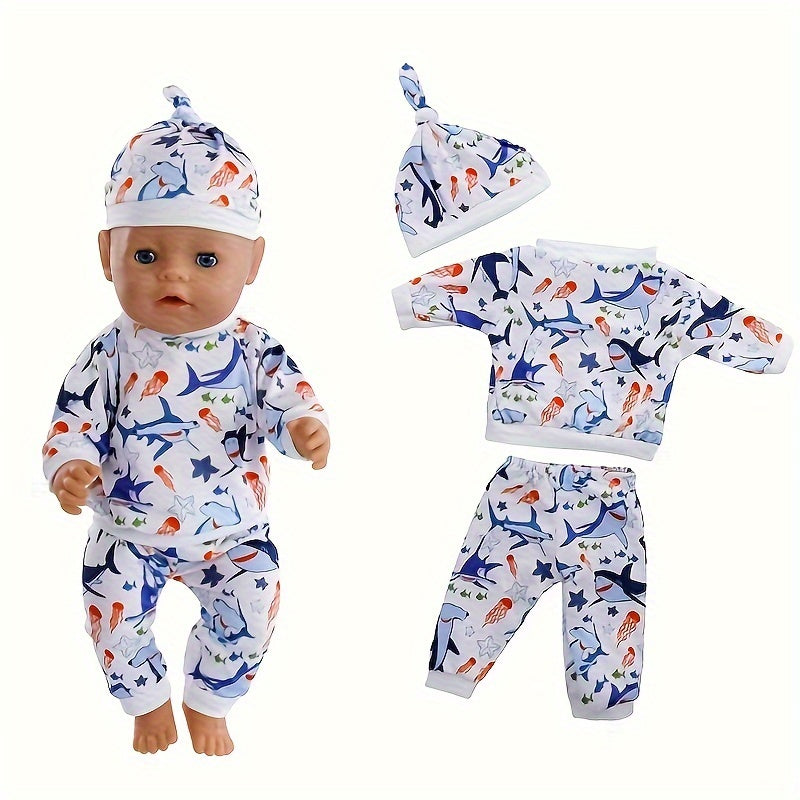 3 Piece Shark Pattern Outfit For 17-18 Inch Dolls - Christmas Gift