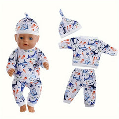 3 Piece Shark Pattern Outfit For 17-18 Inch Dolls - Christmas Gift