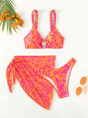 Vacay Bikini Set Women's Plus Allover Print Three-Piece Swimsuit Set