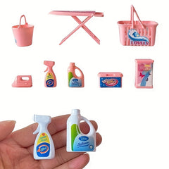 8pcs Mini Laundry Tools Simulated Iron Basket and Bucket for Dollhouse DIY