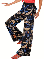 Boho Floral Print Loose Straight Pants High Waist Casual Pants