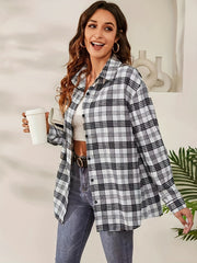 Plaid Print Button Up Long Sleeve Blouse