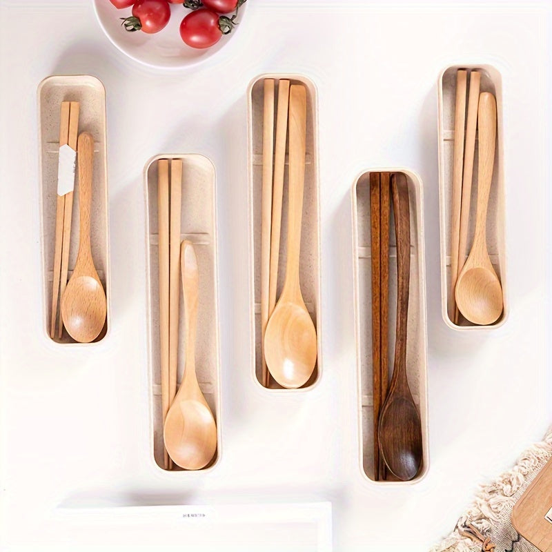 Portable Wooden Tableware Set with Storage Box
