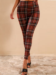 Plaid Print Yoga Leggings Slim Fit Stretchy Activewear