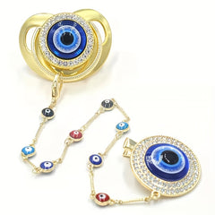 Stylish Golden Evil Eye Pacifier and Clip Set