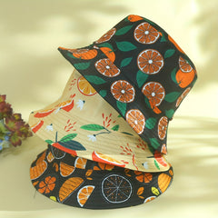 Orange Print Bucket Hat Cartoon Fruit Sunscreen Basin Hat