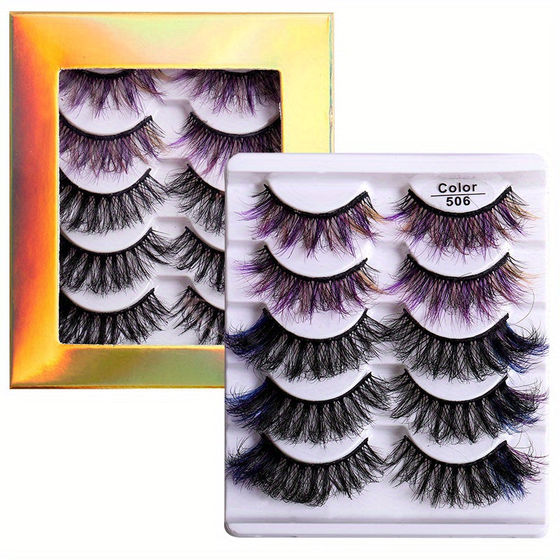 5 Pairs Colored Faux Mink Lashes Fluffy Natural Volume Eyelashes Extension