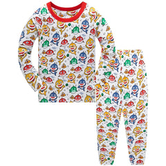 Boys Shark Print Pajamas Set Long Sleeve Top & Pants Kids Clothes