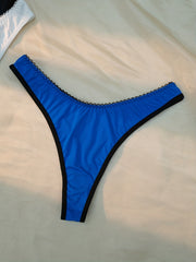 5pcs Mixed Contrast Trim Thongs Soft Intimates Panties Women's Underwear