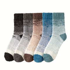 5 Pairs Ombre Crew Socks Warm Fuzzy Women's Stockings