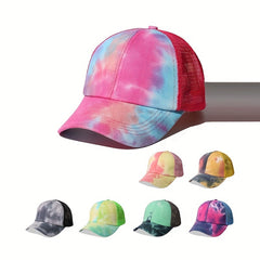 Tie Dye Gradient Print Trucker Hat Mesh Sunshade Dad Hats For Women