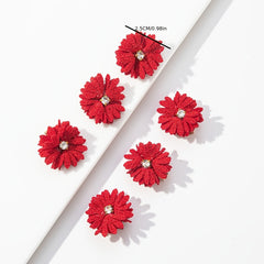 6 Pack Fabric Flower Hair Clips Set with Rhinestones