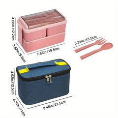 1pc 2-Tier Lunch Box with Cutlery Set Leak Proof Bento Box