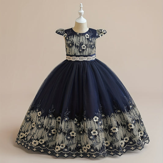Girls Embroidered Fit and Flare Prom Dress for Party Show