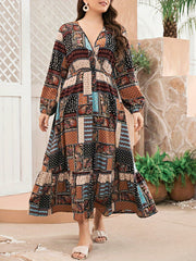 Boho Abaya Dress Paisley & Scarf Print Smock Maxi Jalabiya