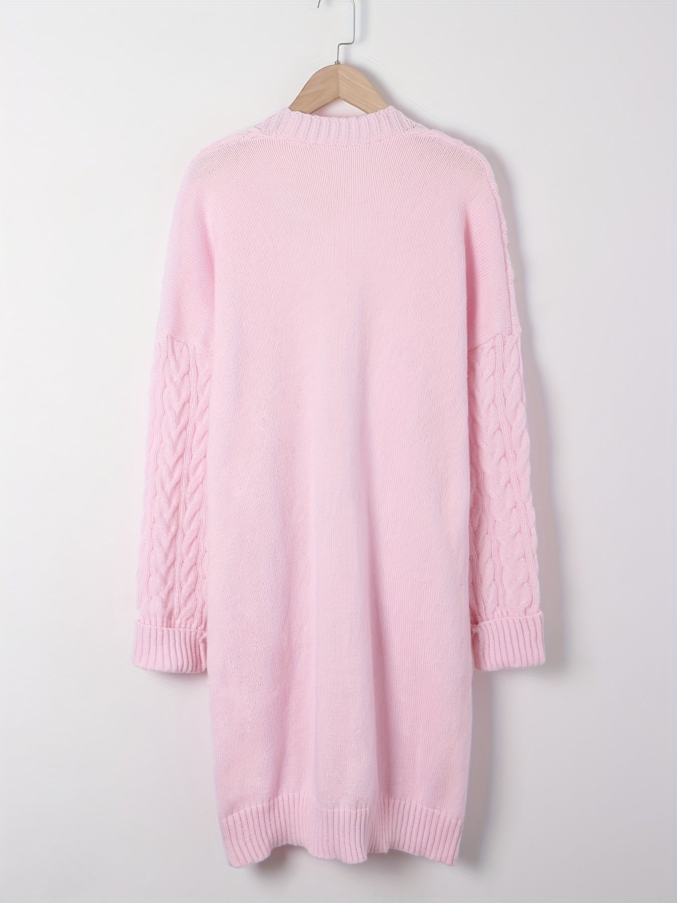 Cable Knit Long Sleeve Open Front Cardigan With Pockets