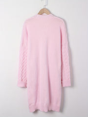 Cable Knit Long Sleeve Open Front Cardigan With Pockets