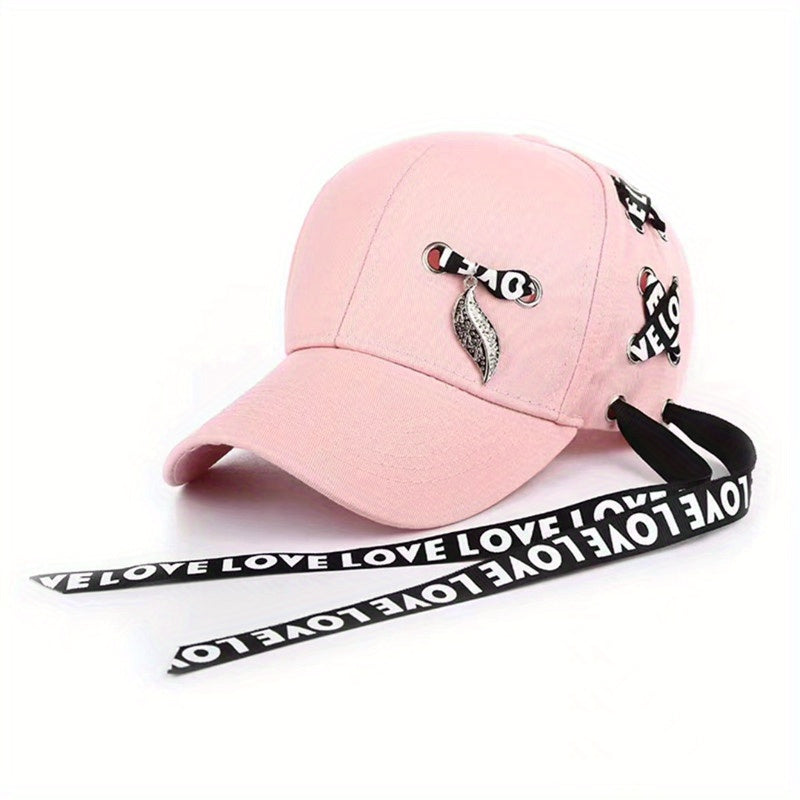 Kpop Ribbon Ring Baseball Cap Unisex Cotton Sunshade Dad Hats LOVE Hip Hop