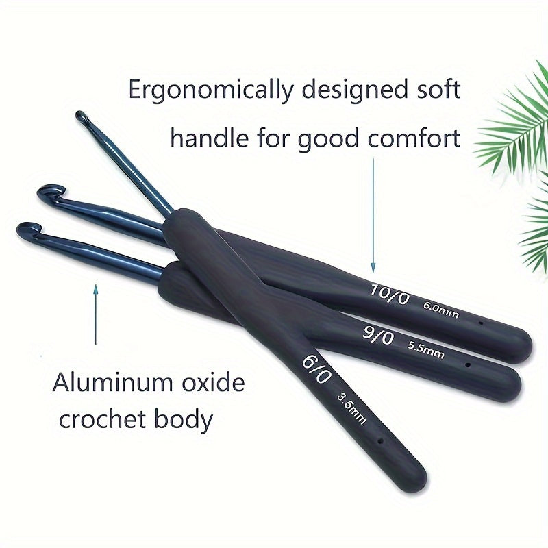 5pcs Stainless Steel Crochet Tool Set Soft Handle Hooks Ergonomic Grip