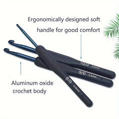 5pcs Stainless Steel Crochet Tool Set Soft Handle Hooks Ergonomic Grip
