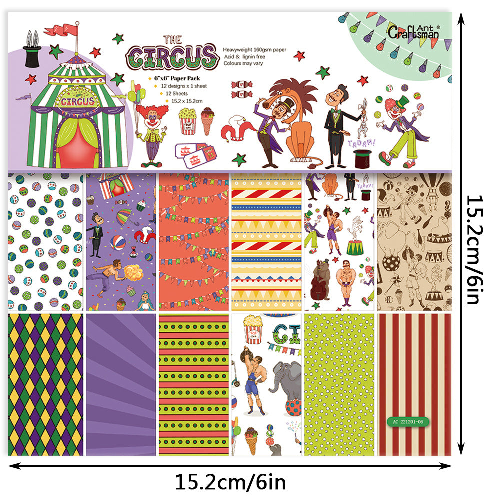 12pcs Retro Polka Dot Circus DIY Scrapbook Paper 15x24cm Non Adhesive