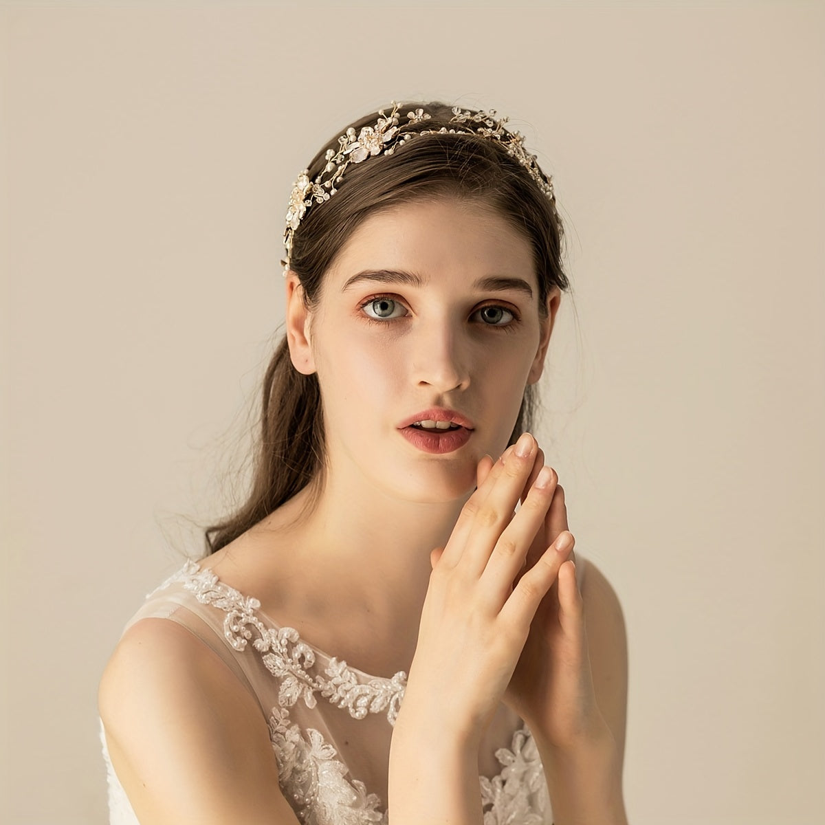 Crystal Flower Headband Faux Pearl Alloy Head Piece Women's Hair Accessories