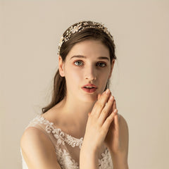 Crystal Flower Headband Faux Pearl Alloy Head Piece Women's Hair Accessories