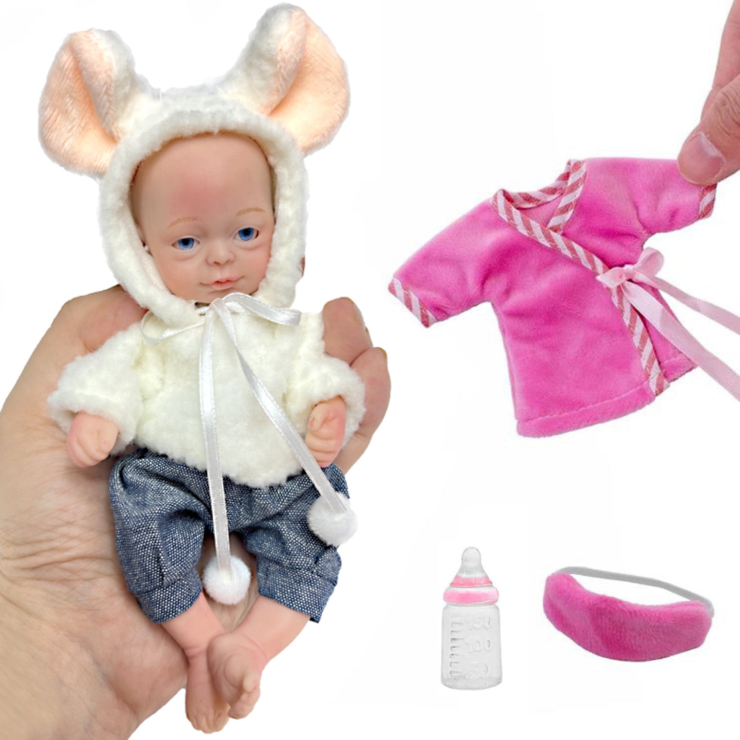 Mini Palm Solid Silicone Reborn Girl And Boy Doll With Two Outfits