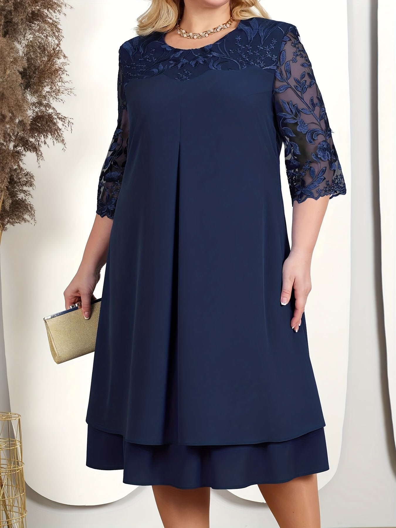 Casual Dress Lace Half Sleeve Layered Dre