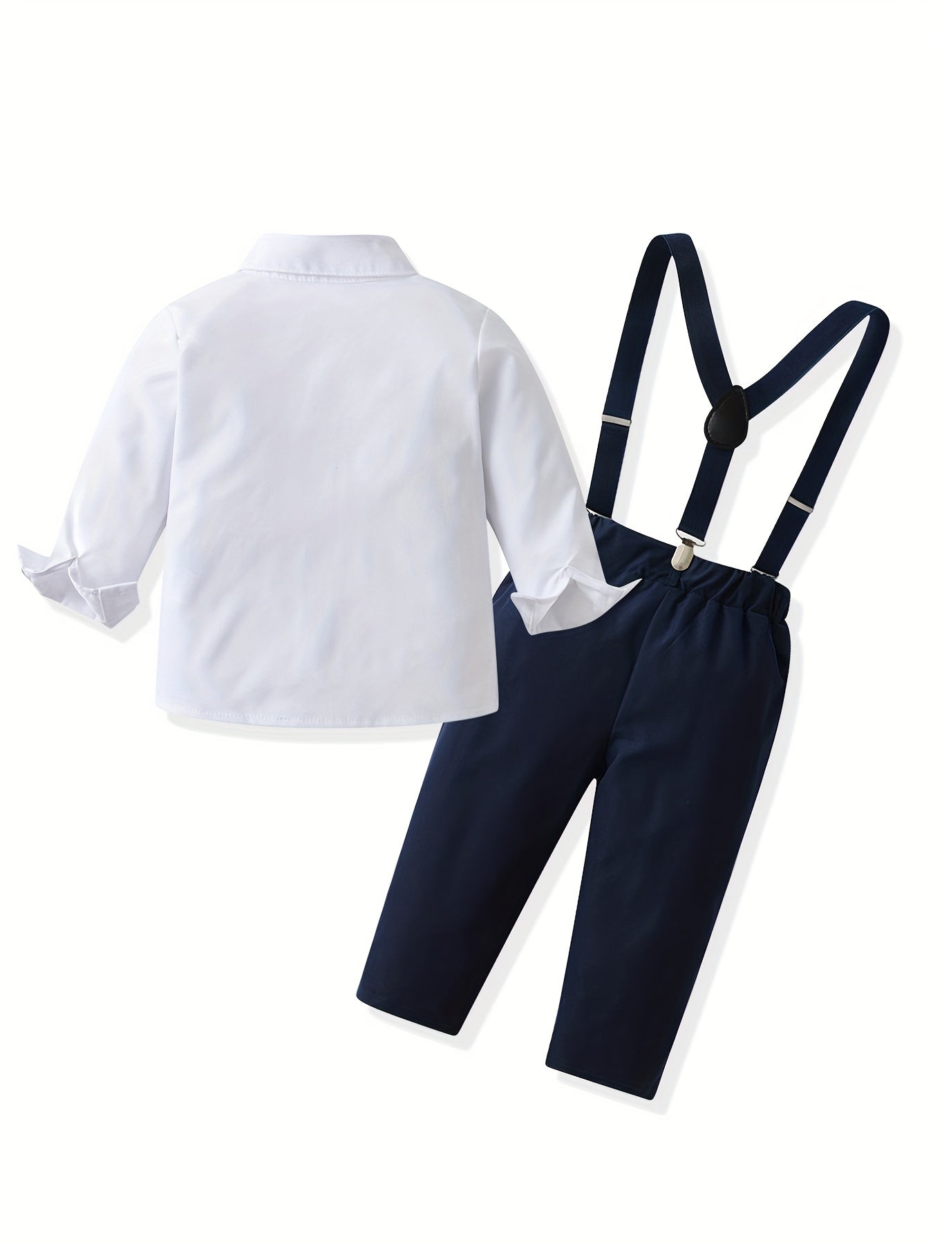 2pcs Boys Gentleman Outfits Short Sleeve Bowtie Long Sleeve Shirt&Suspender Kids