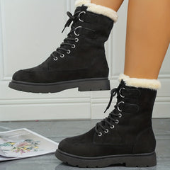 Women's Plush Lined Snow Boots Thermal Lace Up Mid Calf Combat Boots