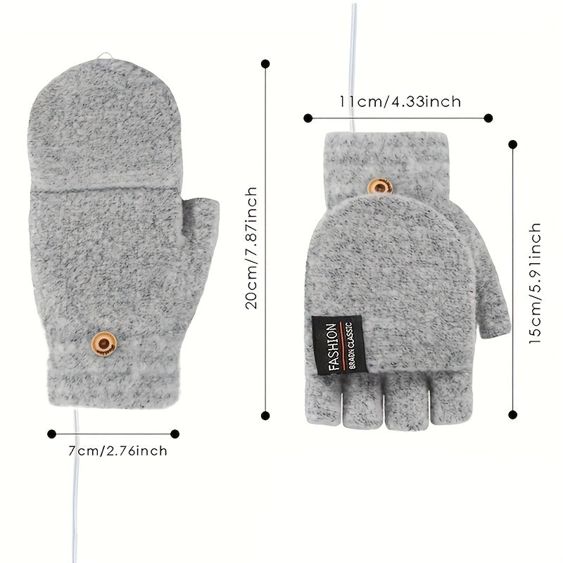 Rechargeable Heated Half Finger Gloves USB Charging Winter Hand Warmer