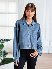 Long Sleeves Denim Jackets Zip Front Coats Women's Denim Clothing