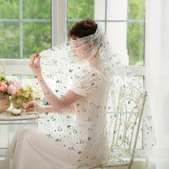 Short Bridal Veil with Floral Print and Comb