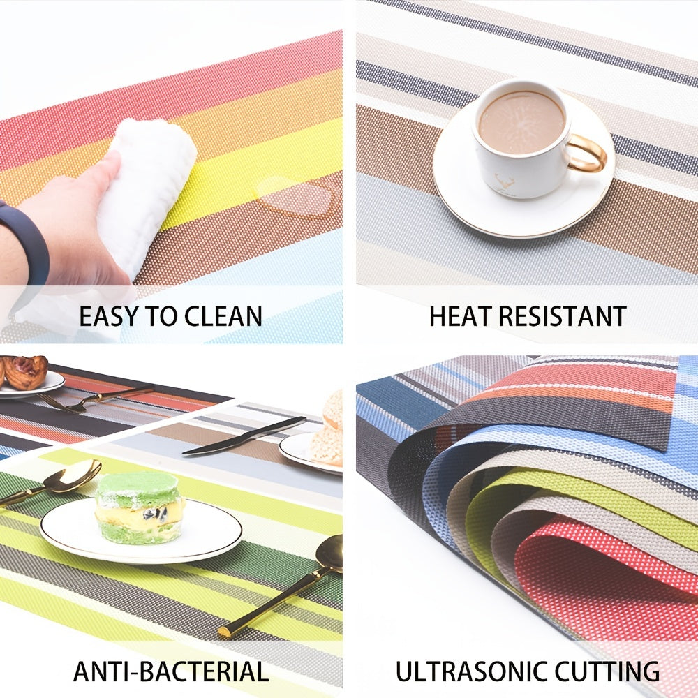 Set of 4 Woven Vinyl Stripes Placemats - Washable & Reusable