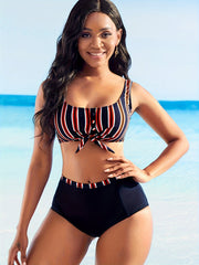 Plus Striped Knot Front Bra & Panty Set